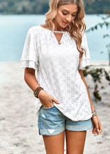 Solid Color Hollow Knit Top