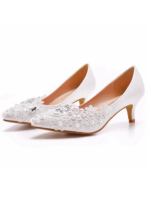 5 cm Lace Flower Beaded Wedding Shoes