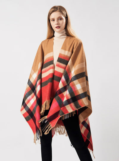 Prick Plaid Fringe Joker Warm Shawl Cloak