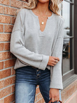 Solid Color V-neck Hemmed Sweater