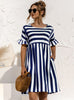 Cute Loose Striped Print Ruffles Sleeves Dresses