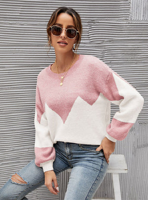 Loose Color Matching Round Neck Sweater