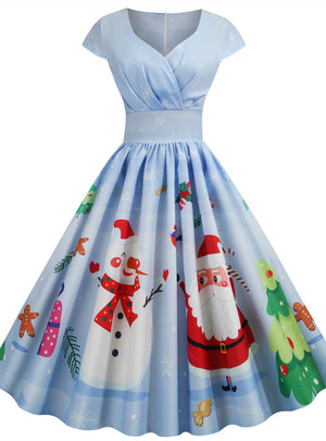 Christmas V-neck Print Dress