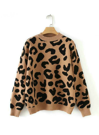 Women Leopard Knitted Sweater Winter Animal Print