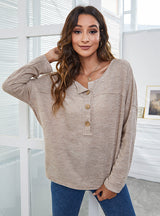 Spliced Casual Loose Button Top T-shirt