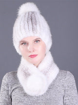 Fur Hat Female Mink Fur Fox Fur Ball Ear Hat Set
