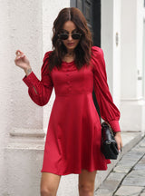 Satin Bubble Sleeve Long Sleeve dress