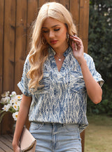 Printed Pullover V-neck Pocket Tie-dye Shirt