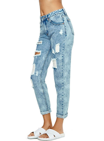 Women Cut Out Ripped Skinny Washed Bottoms