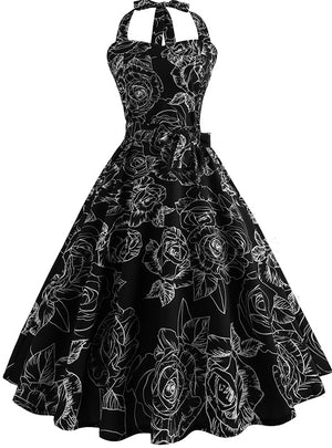 Retro Sleeveless Halter Print Dress