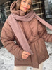 Women Fashion Solid Thick Short Coats Tie Belt Cotton Jackets