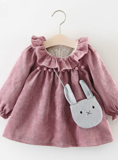 Long-sleeved Lotus Leaf Collar Pocket Doll Dress