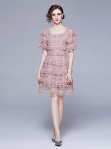 Heavy-duty Embroidered Square Collar Cake Dress
