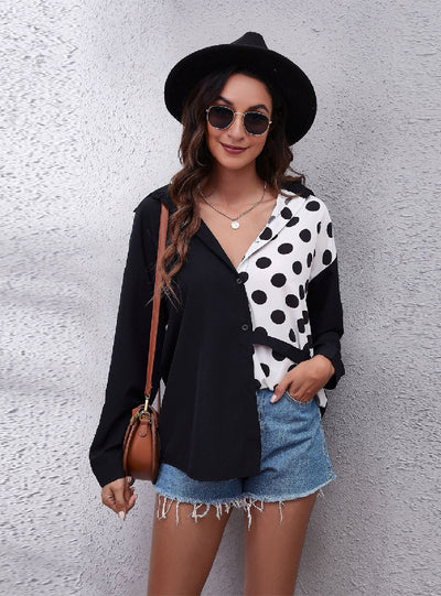 Chain Stitching Long Sleeve Chiffon Shirt