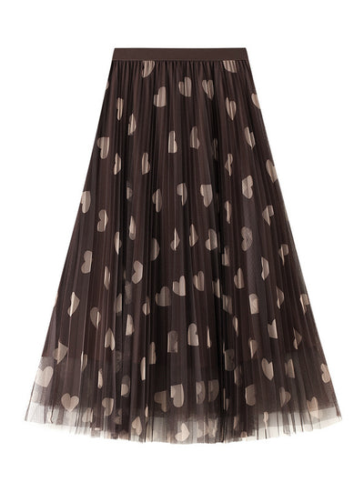 Love Peach Mesh Medium Length Pleated Skirt
