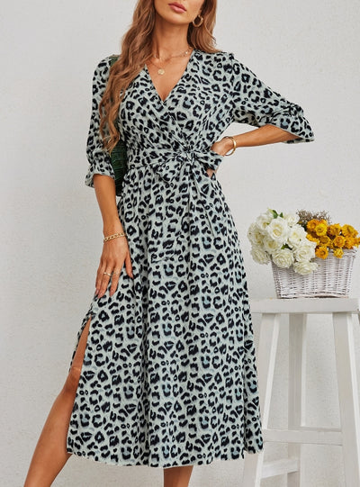 Short Sleeve Leopard Print Dress