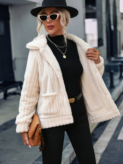 Double-faced Velvet Lapel Striped Plush Coat