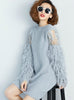 Winter Fur Spliced Long Sleeves Knitted Sweaters Dress 