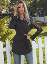Long-sleeved Perspective Lace-up Shirt