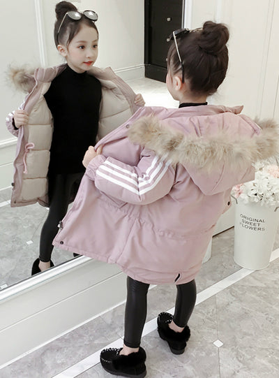 Thickened Medium Long Girl's Cotton-Padded Jacket
