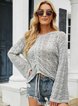 Drawstring Hollow Solid Sexy Sweater