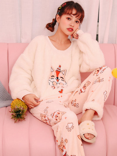 Women Cute Cartoon Corgi Dog Two-piece Set