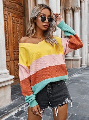 Autumn and Winter Striped Contrast Sweater