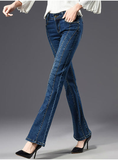 Low Waist Stripe Patworked Flare Jeans Women
