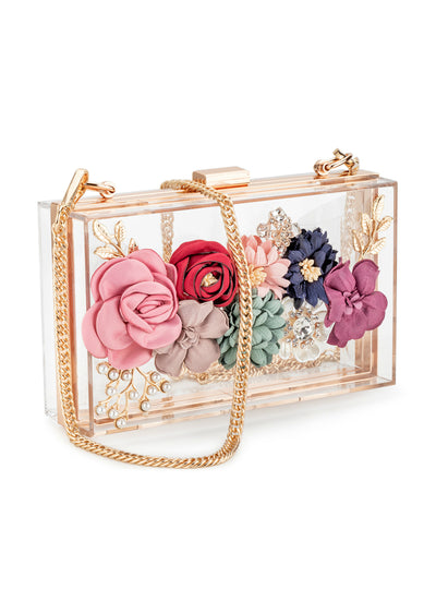 Women Acrylic Flower Clutches Crossbody Purse