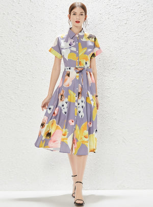 Single-breasted Printed Shirt Dress