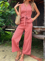 Sleeveless Lace-up V-neck Jumpsuit