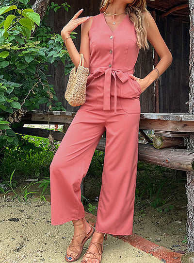 Sleeveless Lace-up V-neck Jumpsuit