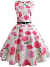 Rose Print Retro Sleeveless Sexy Dress