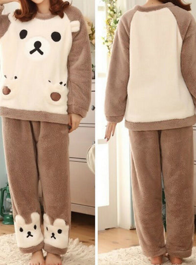Long Sleeve Female Cartoon Bear Animal Pants Sleepwear