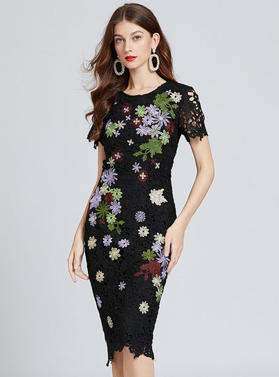 Retro Openwork Embroidered Short Sleeve Dress