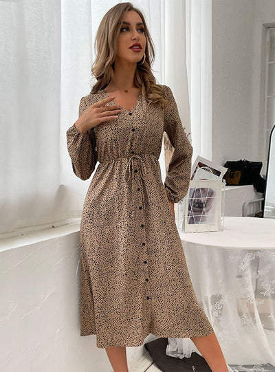 Button Cardigan Leopard Print Dress