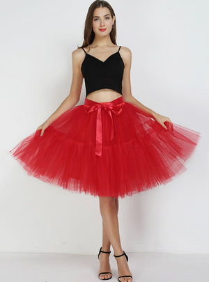 Petticoat 5 Layers Tutu Tulle Skirt Vintage Midi Pleated Skirts 