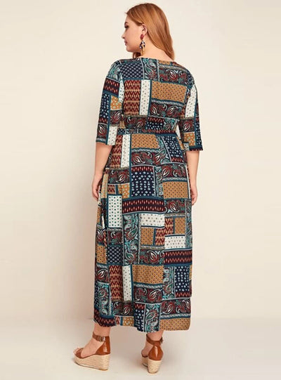 3/4 sleeve Printed Long Casual Dress
