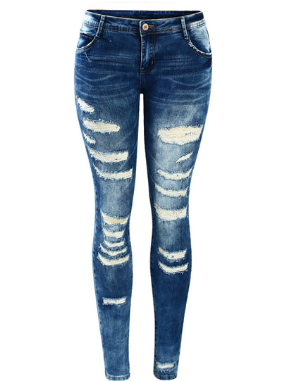 Rise Skinny Distressed Washed Stretch Denim Jeans