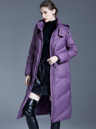 Loose Hooded Long White Duck Down Jacket