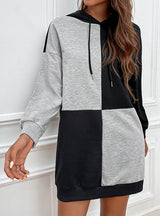 Long Sleeve Color Matching Plaid Hooded Top