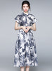 Lapel Short Sleeve Jungle Ink Print Dress