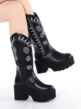 Embroidered Thick Bottom High Barrel Martin Boots
