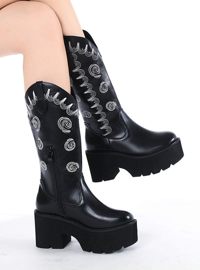 Embroidered Thick Bottom High Barrel Martin Boots