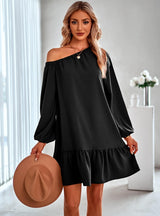 Casual Solid Color Flounce Dress
