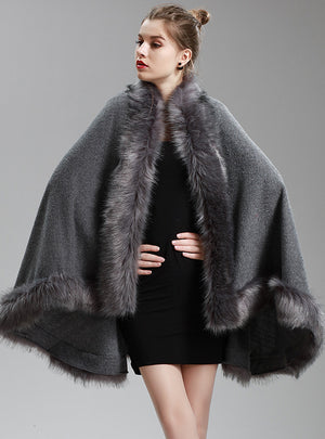 Imitation Beaver Fur Collar Cape Cardigan Coat