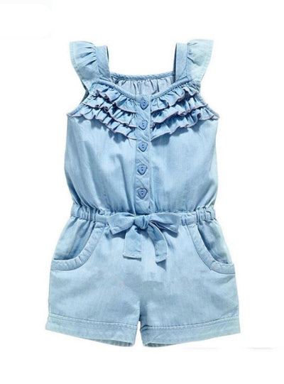 Cotton Washed Jeans Sleeveless Bow Knot Jumpsuit