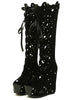 Womens Heels Black Knee High Boots Sexy Peep Toe