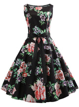 Black Print 50S Vintage Dress