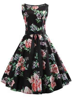 Black Print 50S Vintage Dress